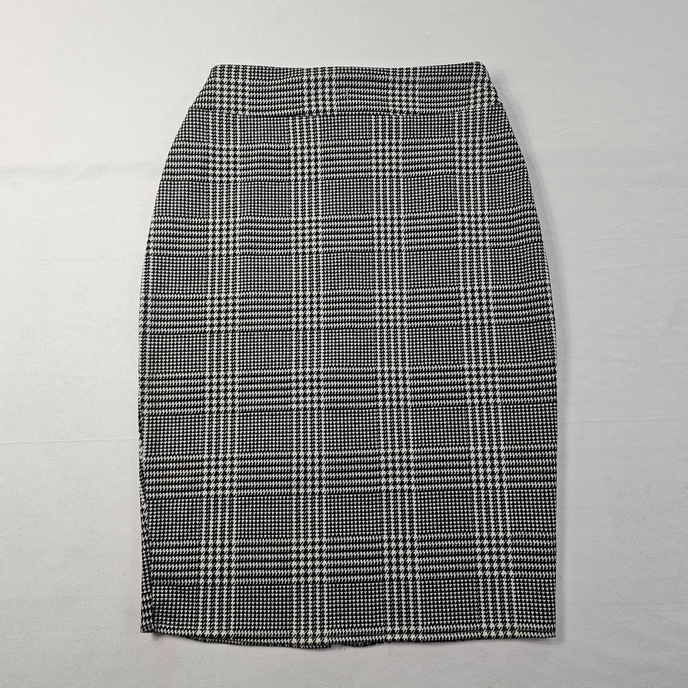 Anson Womens M Black White Glen Plaid Houndstooth Pencil Skirt Stretch Office